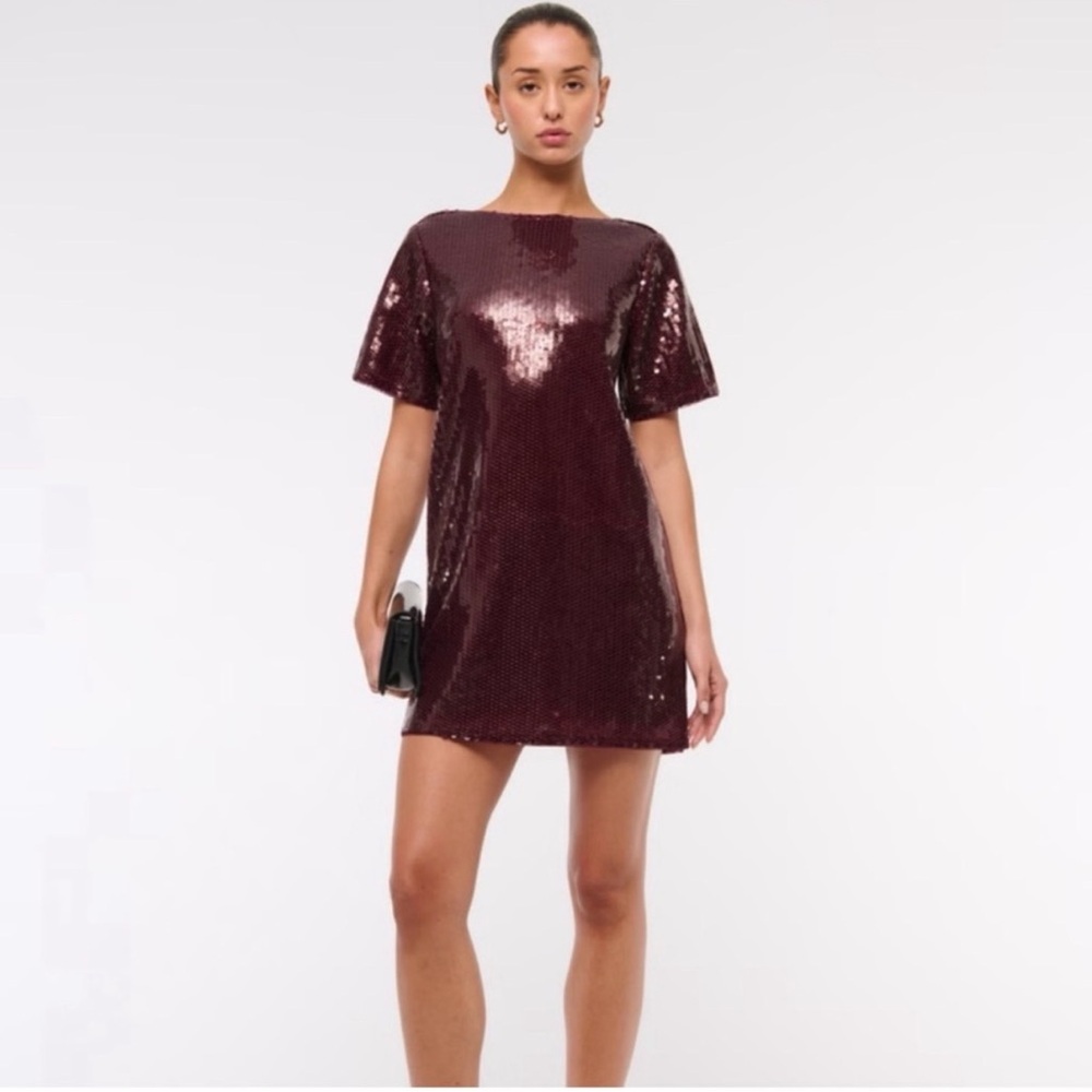 NWT Abercrombie & Fitch Sequin Tee Shift Mini Dress Holiday